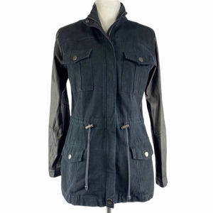 Rails Black Canvas Lambskin Trim Zip Up Jacket